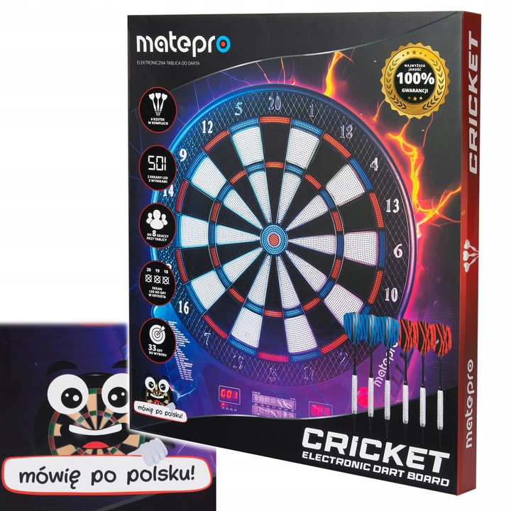Matepro CRICKET NAJNOWSZA Tarcza elektroniczna do gry w dart MÓWI PO POLSKU