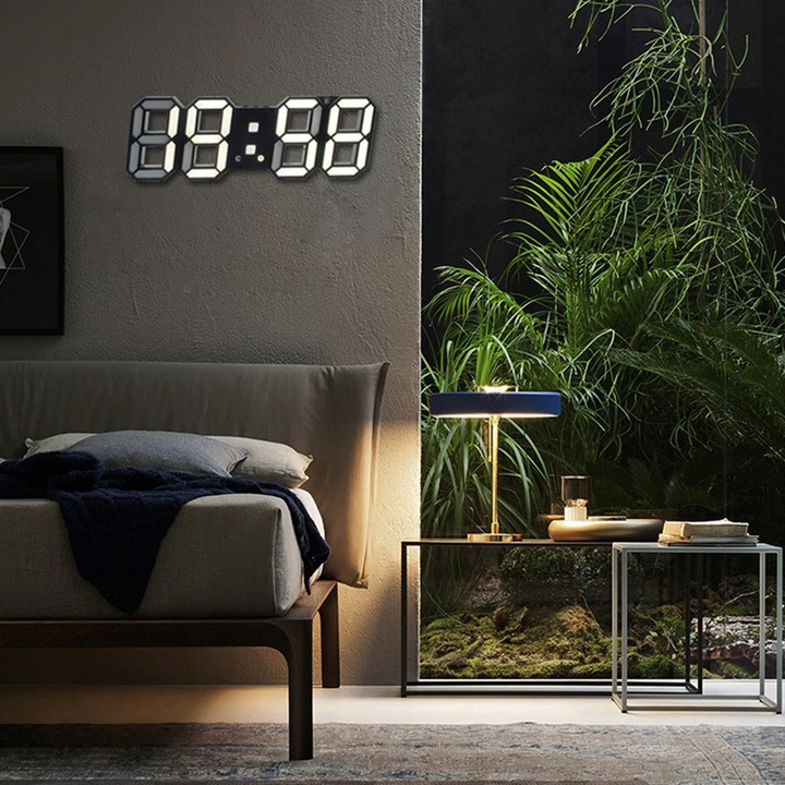 ZEGAR ELEKTRONICZNY WYŚWIETLACZ LED BUDZIK TERMOMETR ALARM DATA CZARNY