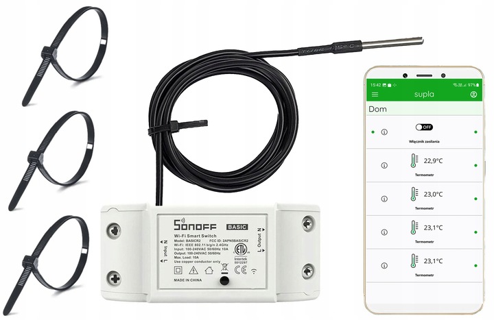 SONOFF BASIC R2 Wifi CZUJNIK TEMPERATURY DS18B20 1x3mb SUPLA