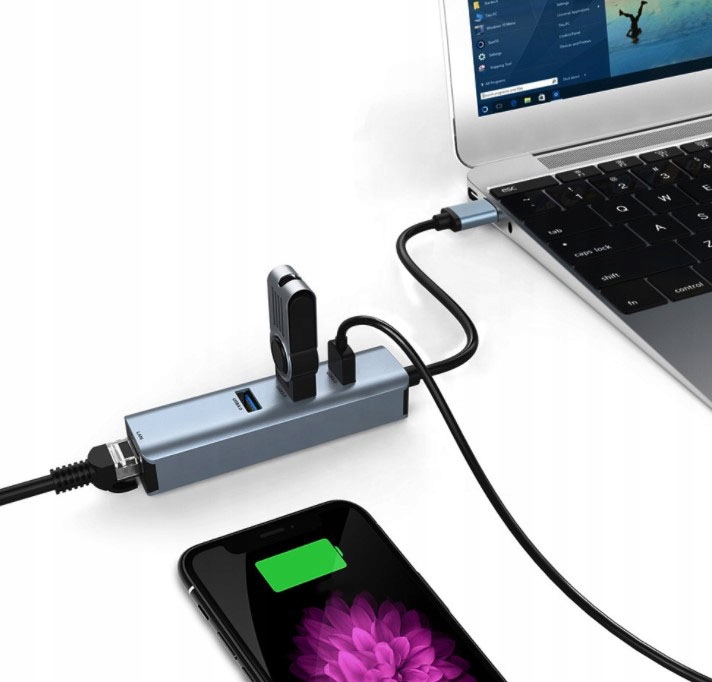 KARTA SIECIOWA HUB Zewnętrzna 3x USB 3.0 GIGABIT Ethernet LAN 1000Mbs RJ-45