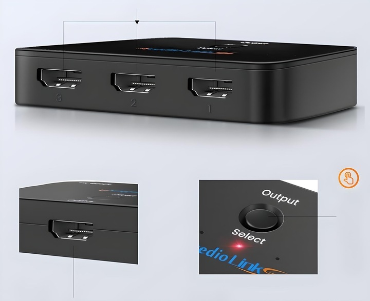 PRZEŁĄCZNIK HDMI 2.0b 3x1 SWITCH ROZDZIELACZ 3 WEJŚCIA 4K 60Hz HDR