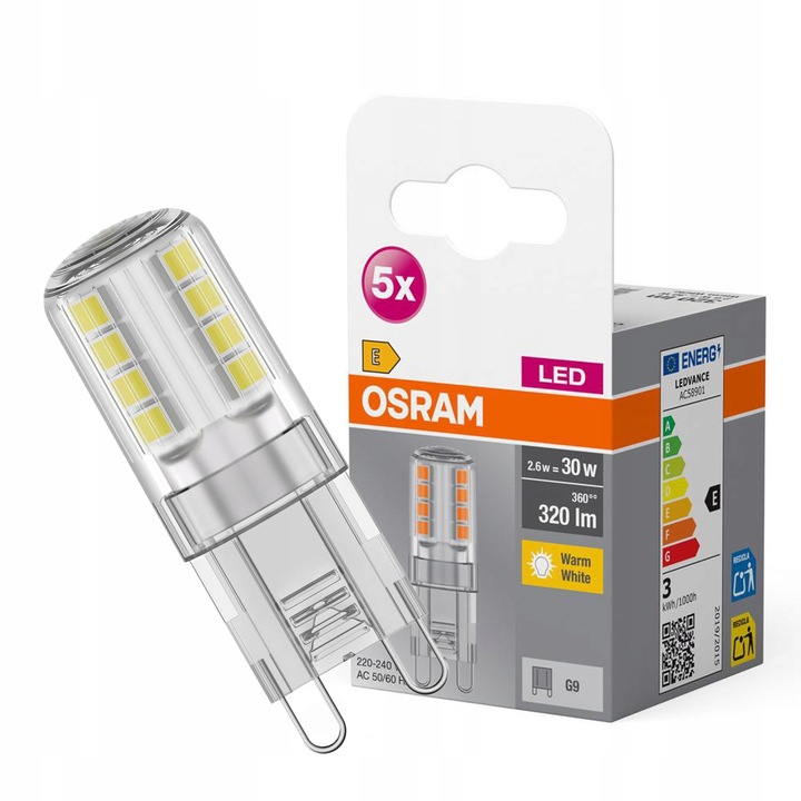 Żarówka LED Kapsułka G9 2.6W = 30W 2700K Ciepła 300° BASE Osram 5 szt.