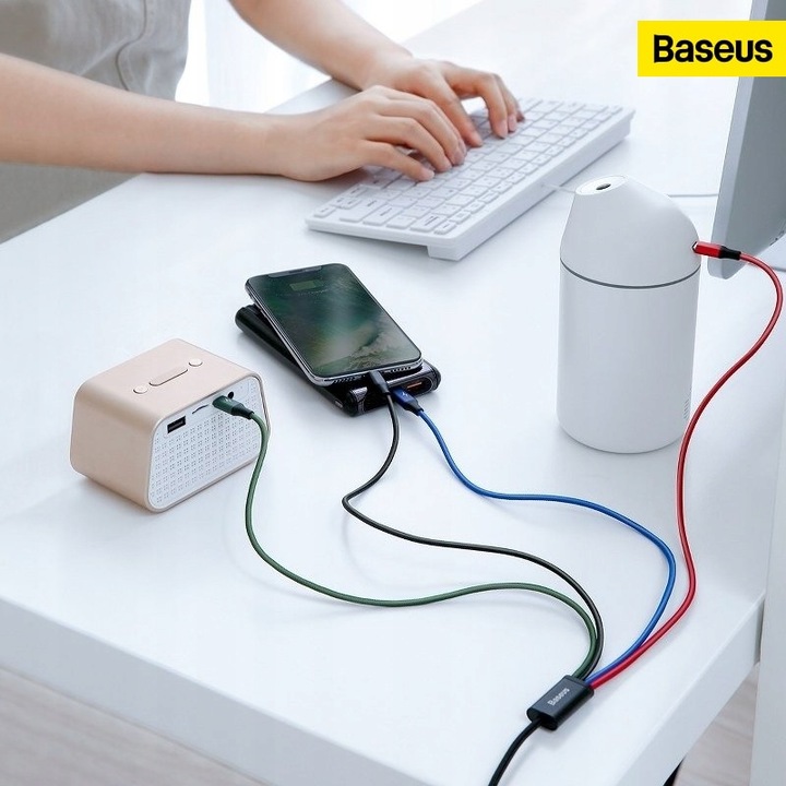 BASEUS SZYBKI MOCNY KABEL PRZEWÓD USB 4W1 2XUSB-C LIGHTNING MICRO QC 1.2M