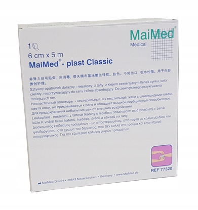 PLASTER Z OPATRUNKIEM 6CM x 5M DO CIĘCIA TKANINOWY