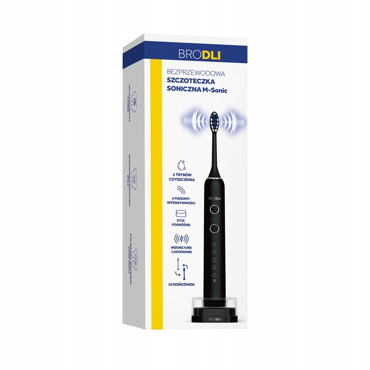 SZCZOTECZKA SONICZNA DO ZĘBÓW ELEKTRYCZNA CZARNA 10 KOŃCÓWEK INDUKCJA
