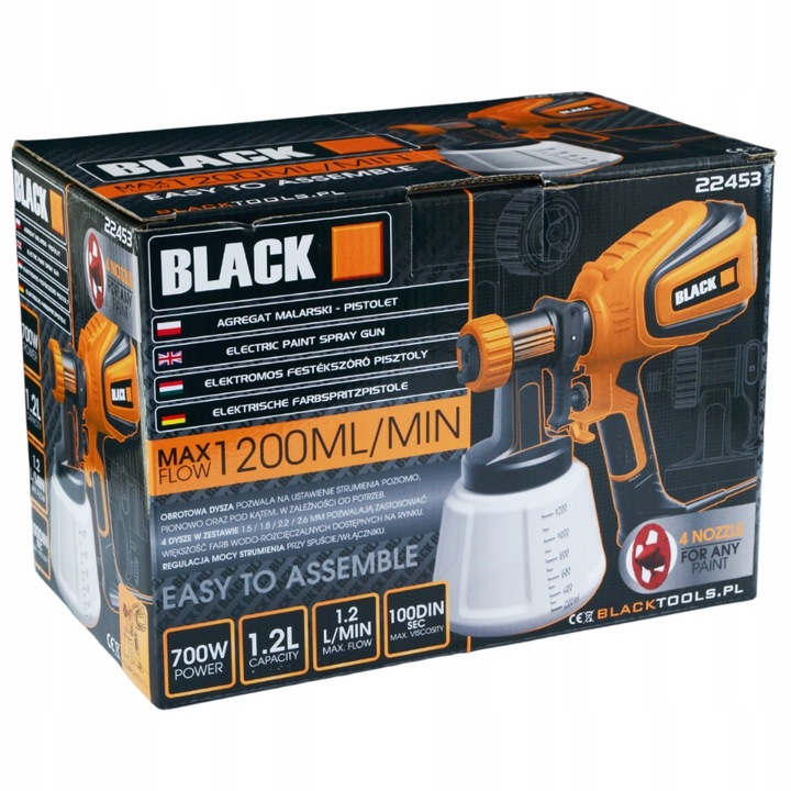 PISTOLET AGREGAT MALARSKI DO MALOWANIA ŚCIAN 700W 4 DYSZ 1200 ML DUŻY
