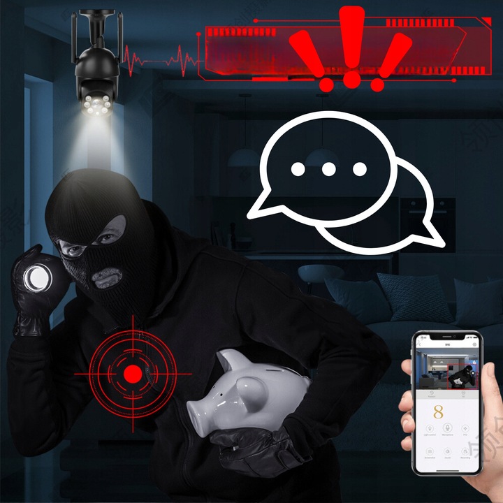 Zewnętrzna Kamera IP WiFi 8MP TUYA Ultra HD 4K ZOOM Z MIKROFONEM SD CZARNA