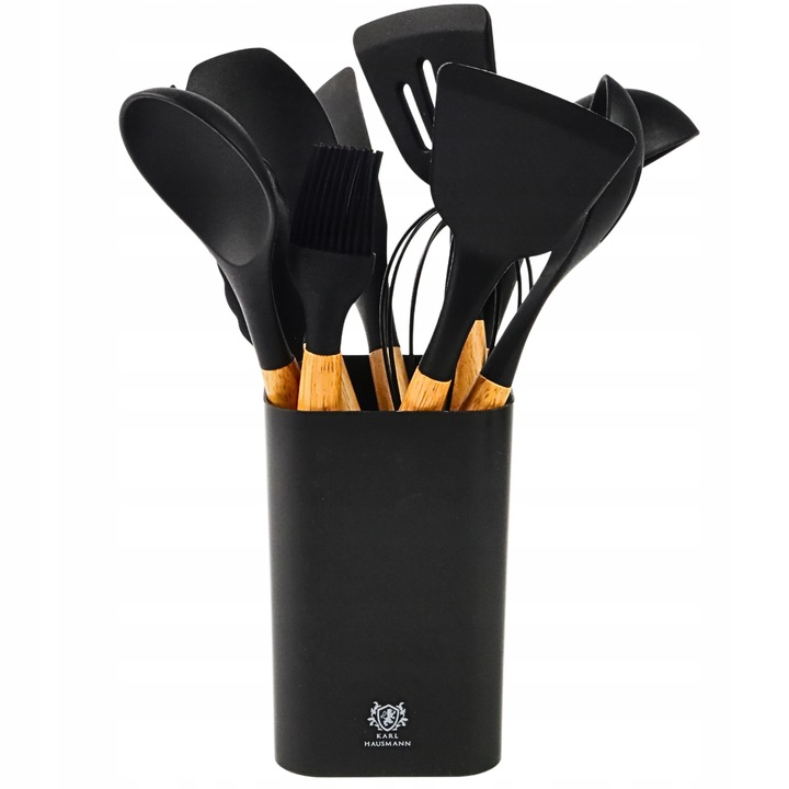 PRZYBORY KUCHENNE SILIKONOWE 12el czarne ZESTAW PRZYBORÓW KUCHENNYCH