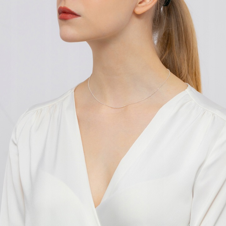 Damski SREBRNY ŁAŃCUSZEK pr. 925 Diamentowana Kulka 40cm