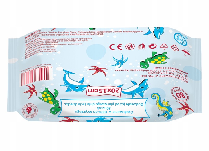 CHUSTECZKI NAWILŻANE DLA DZIECI I NIEMOWLĄT AŻ 99,8% WODY TESTEO 800 sztuk