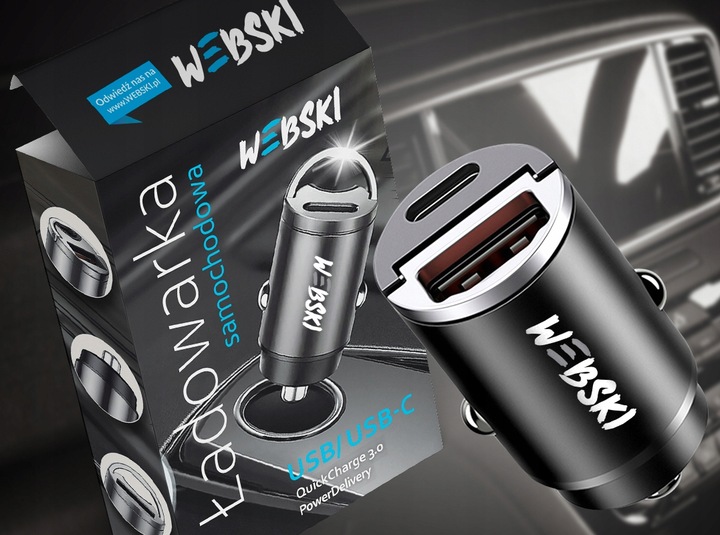 ZESTAW MAŁA MOCNA SZYBKA ŁADOWARKA DO AUTA QC3.0 PD20W Z MOCNYM KABLEM 5W1