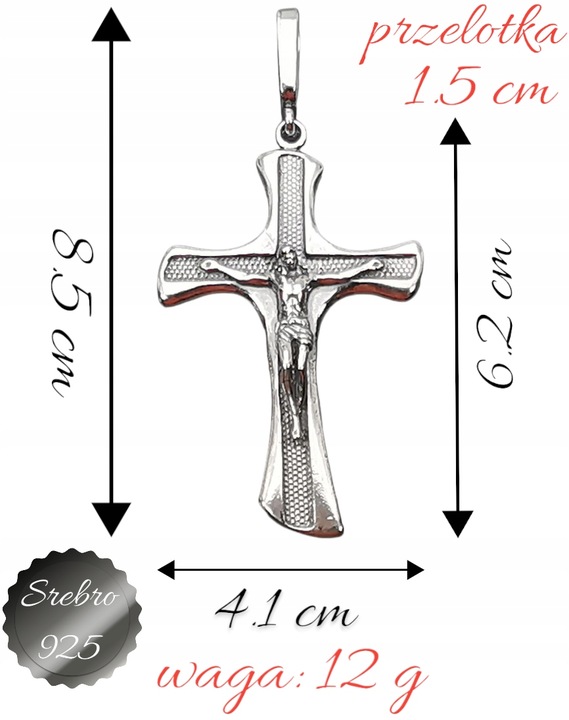 SREBRNY DUŻY KRZYŻYK z JEZUSEM oksydowany - przelotka 1.5 cm
