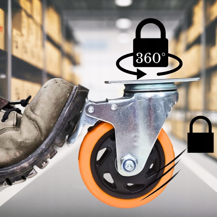 OBROTOWE KÓŁKA PRZEMYSŁOWE Z HAMULCEM DO DUŻYCH OBCIĄŻEŃ 460Kg 100mm