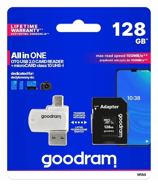 Karta pamięci GOODRAM 128GB kl10+ czytnik +adapter
