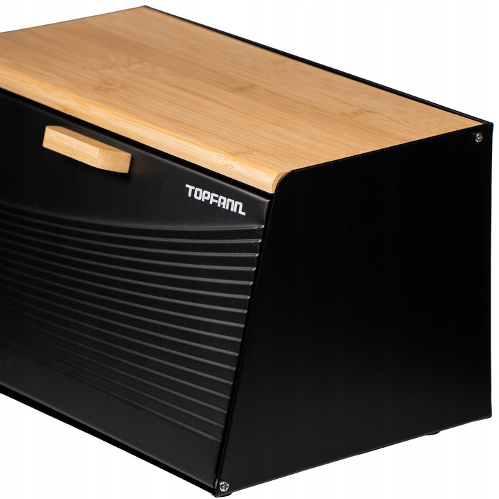 DUŻY CHLEBAK METALOWY Z DESKĄ POJEMNIK NA PIECZYWO CHLEB CZARNY BAMBUSOWY