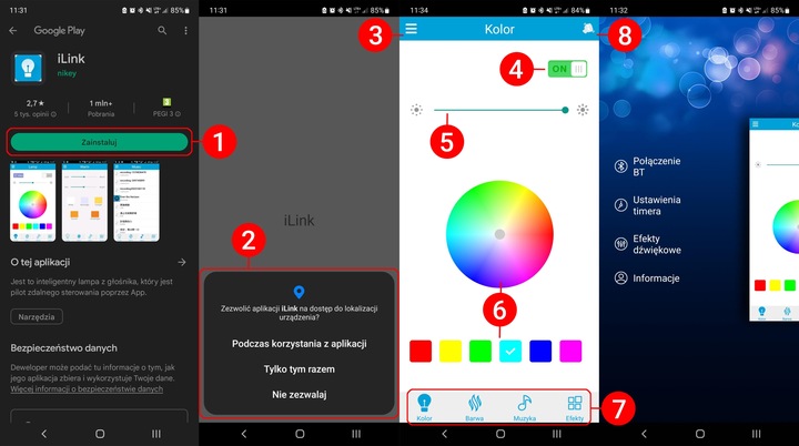Lampa plafon LED RGB GŁOŚNIK Bluetooth 60w + PILOT