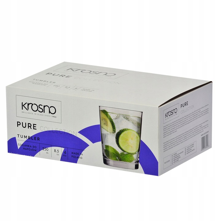 Niskie szklanki Pure KROSNO 6szt 250ml do soków wody napojów dla dzieci