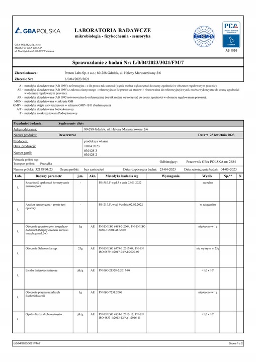 PROTON LABS RESVERATROL 99% czysty proszek | 15g resweratrol