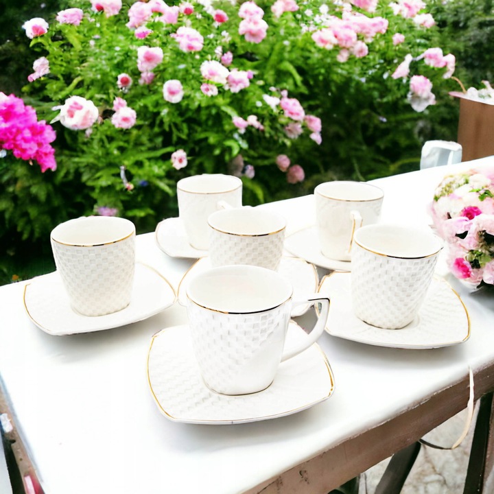 Serwis kawowy zestaw filiżanek ze spodkiem 240 ml 6+6 porcelanowy