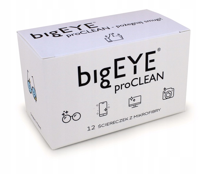 bigEYE proCLEAN ŚCIERECZKI DO OKULARÓW EKRANÓW Z MIKROFIBRY 12 SZTUK