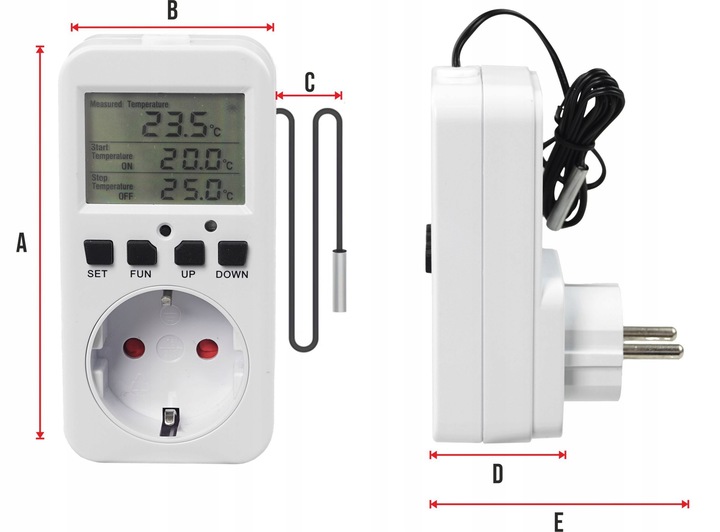 Regulator Temperatury Pokojowy Termostat Elektroniczny 230V Gniazdo 16A