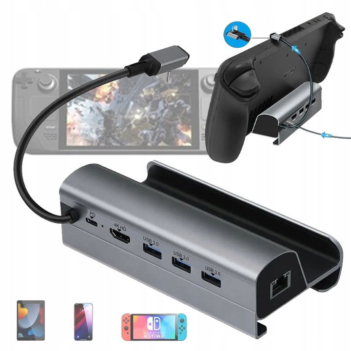 WIELOFUNKCYJNA STACJA DOKUJĄCA + 3*PORTY USB A 3.0 + PORT TYPE-C