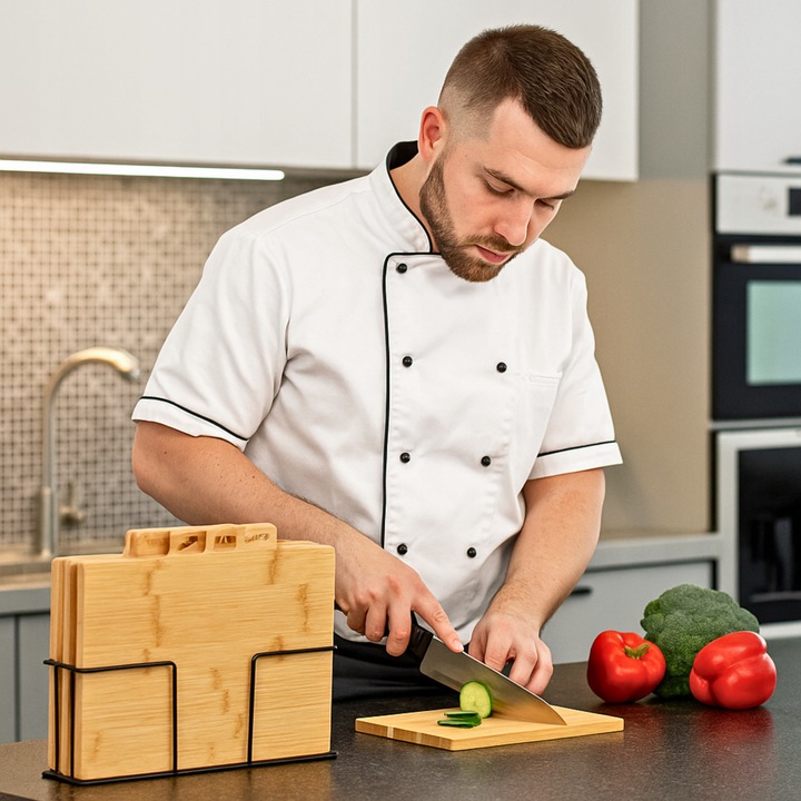 DESKA DO KROJENIA DESKI NA STOJAKU DO KROJENIA DREWNIANY ZESTAW DESEK