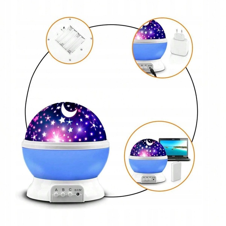 PROJEKTOR GWIAZD KSIĘŻYCA NIEBA OBROTOWY LAMPKA NOCNA RZUTNIK DLA DZIECKA