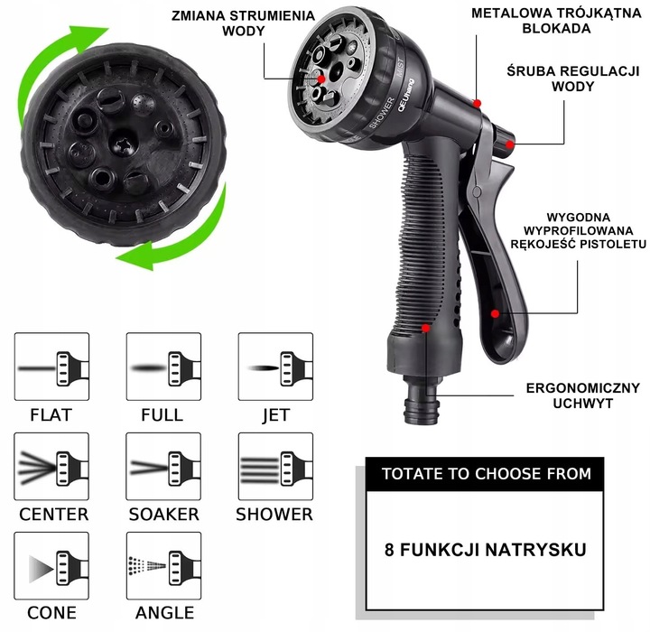 WĄŻ OGRODOWY ROZCIĄGLIWY 30M ZESTAW PISTOLET + PRZYŁĄCZE 1/2-3/4 +