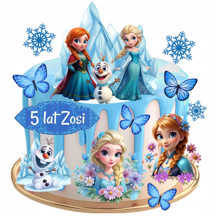 WYDRUK CUKROWY KRAINA LODU ANNA ELSA +TABLICZKA Z TEKSTEM DEKORACJA na tort