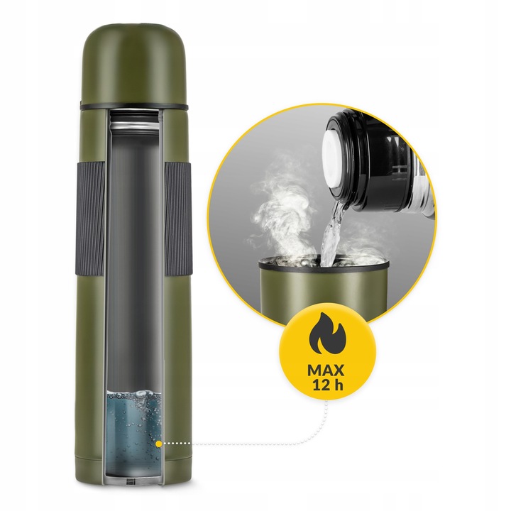 TERMOS TURYSTYCZNY NA HERBATĘ KAWĘ PRÓŻNIOWY SZCZELNY STAL NIERDZEWNA 1L