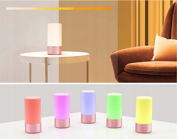 AUKEY LT-T6 Rose Gold LAMPKA NOCNA STOŁOWA RGB LED DOTYKOWA