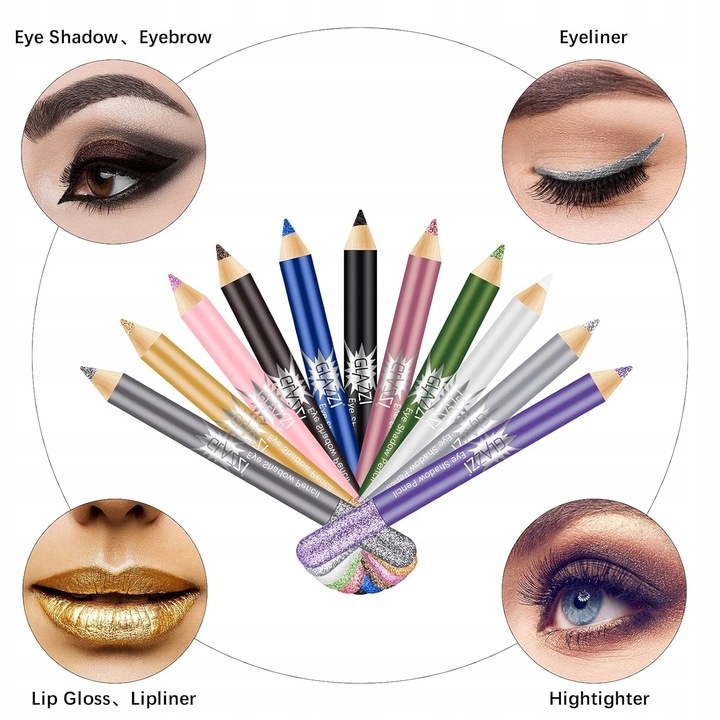 Cienie Do Powiek w Kredce kredka konturówka eyeliner Brokatowe 12 szt kolor