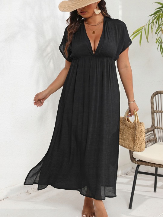 PAREO na plażę BOHO plażowe DŁUGA czarne LETNIA sukienka plażowa MAXI L