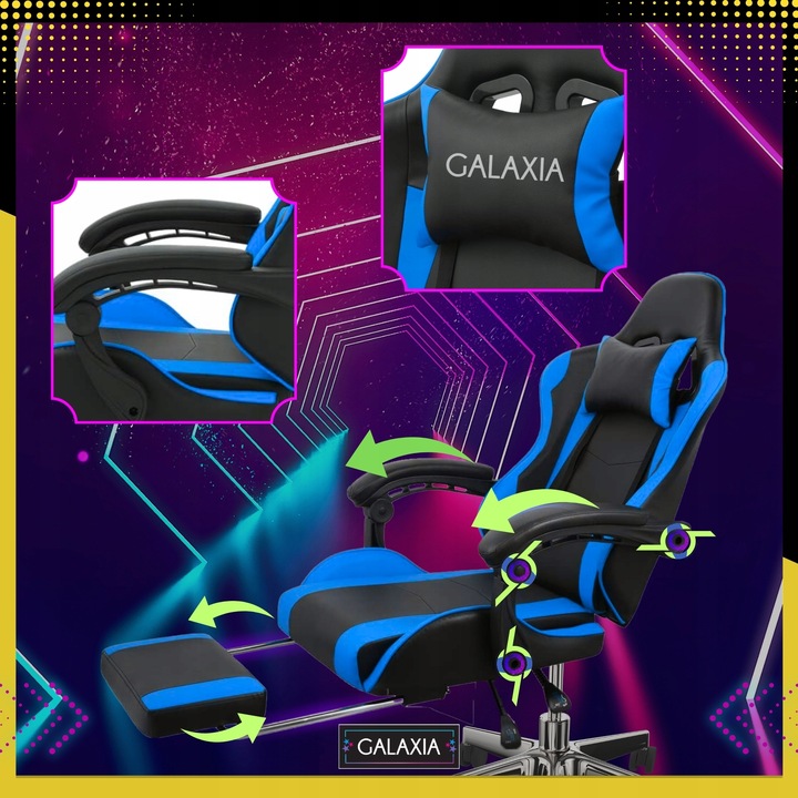 FOTEL GAMINGOWY BIUROWY Obrotowy Kubełkowy Krzesło Gamingowe Z Podnóżkiem