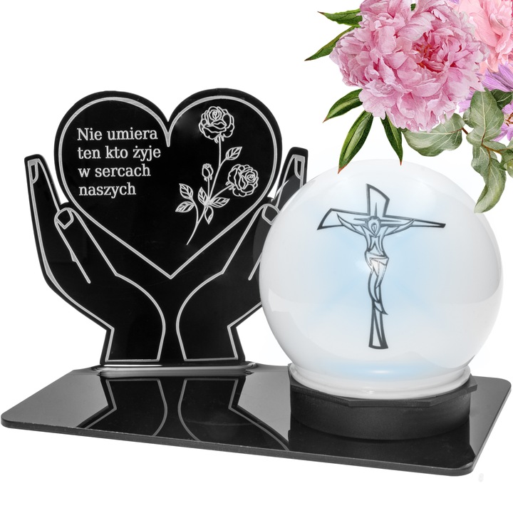 ZNICZ z Kulą Solarną na Grób STATUETKA LED NA CMENTARZ Wieczny Szkło Akryl