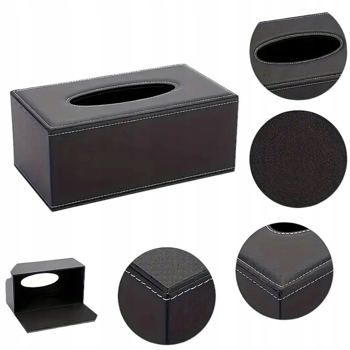 POJEMNIK PUDEŁKO NA CHUSTECZKI CHUSTECZNIK CZARNY Eko Skórka Elegancki