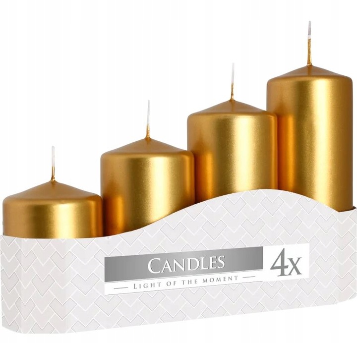 Zestaw świec walcowych 7,9,11,13cm świeczka stroik adwent złoty metalik