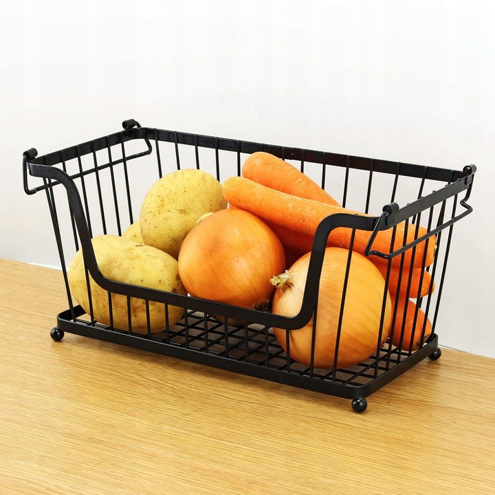 KOSZ NA OWOCE Koszyk na Warzywa Stojak Piętrowy Czarny do Piętrowania