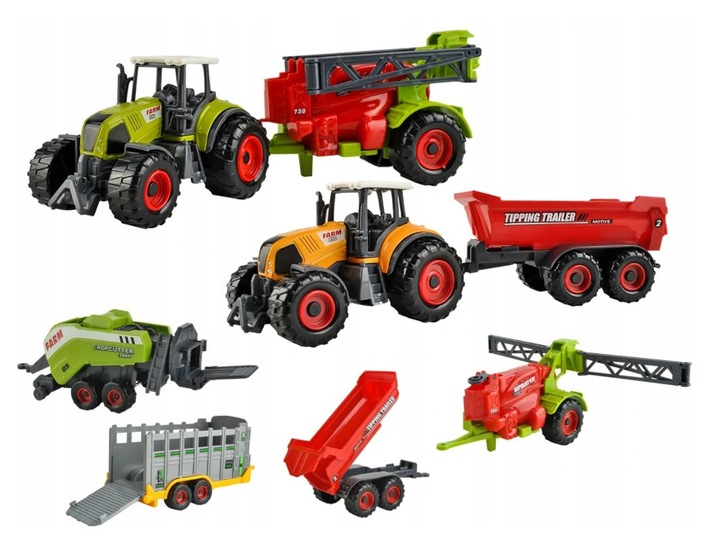 Duży Zestaw Traktory Maszyny Rolnicze Traktor Ciągnik Przyczepa Opryskiwacz