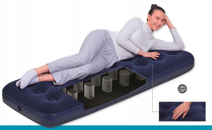 Materac Dmuchany Jednoosobowy Welurowy prawie 2m 185x76 22 cm łóżko