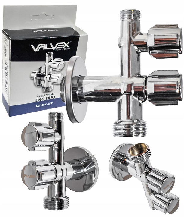 ZAWÓR KUREK KOMBI KOMBINOWANY KĄTOWY 1/2x3/8x3/4 DO BATERII PRALKI ZMYWARKI