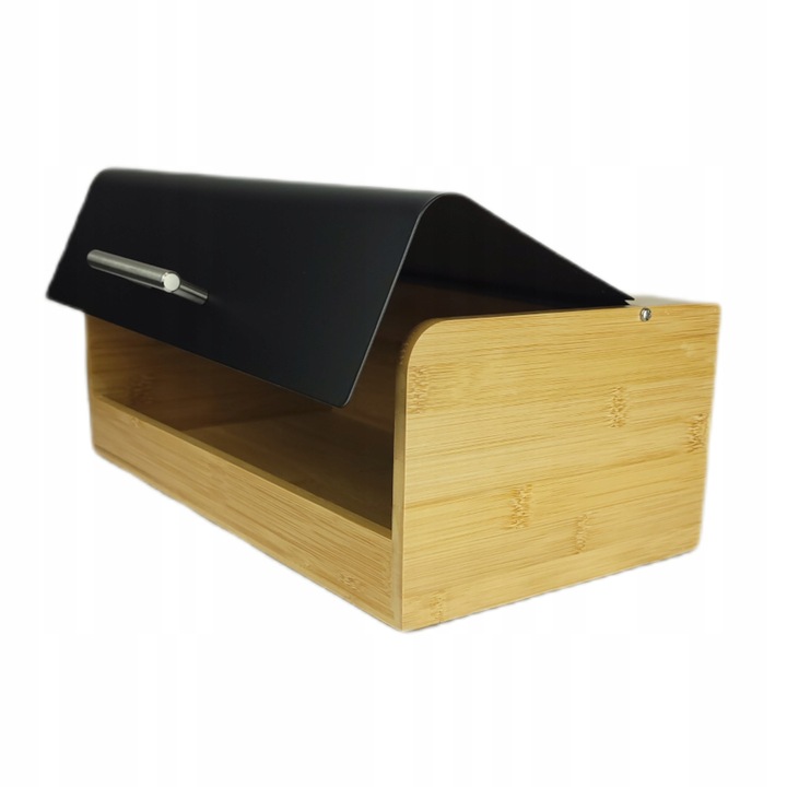 Chlebak bambusowy czarna stal pojemnik na pieczywo nowoczesny desig kuchnia