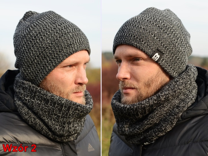 Ciepły POLSKI MĘSKI KOMPLET CZAPKA KOMIN zestaw szalik Tuba KOLORY k5