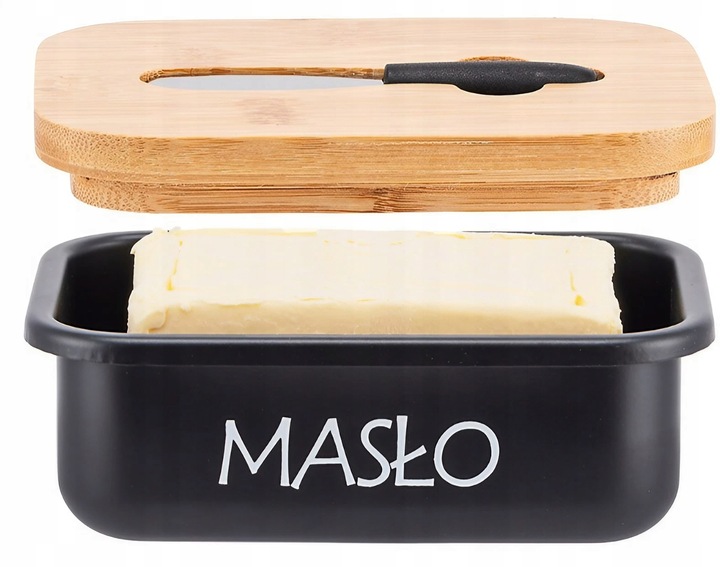 MASELNICZKA STALOWA POJEMNIK NA MASŁO Z POKRYWKĄ + NOŻYK DO SMAROWANIA