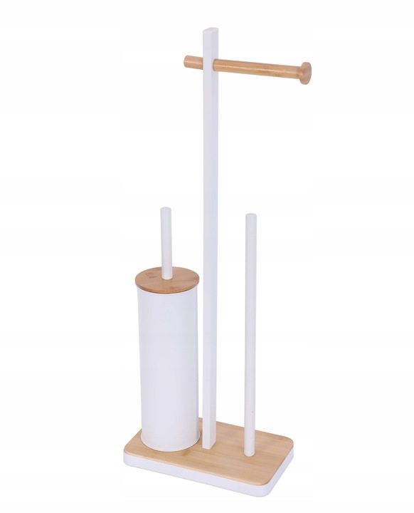 Stojak na papier toaletowy z uchwytem i szczotką WC biały bambus YOKA