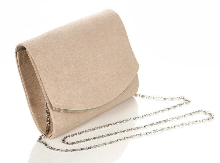 Efektowna Beżowa Kopertówka na łańcuszku Zamsz