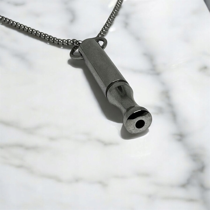 Naszyjnik Gwizdek Oddechowy Cichy Nie Gwizda Stal Nierdzewna 316L Seralune