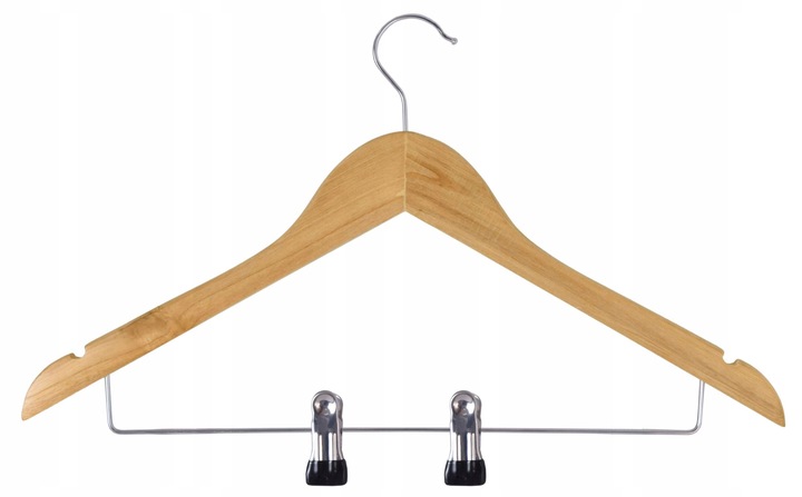 WIESZAKI DREWNIANE Z POPRZECZKĄ KLIPSAMI NA UBRANIA SPÓDNICZKĘ ZESTAW