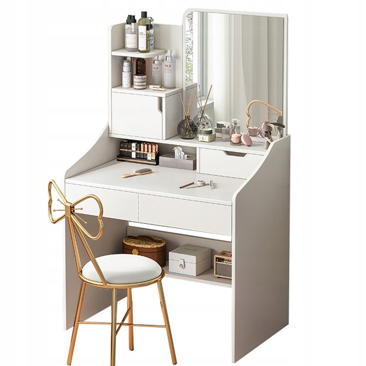 TOALETKA Z LUSTREM BIAŁA MAKIJAŻU GLAMOUR Z SZUFLADAMI SKANDYNAWSKA MODERN